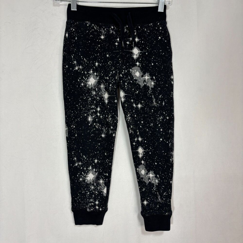 Lands' End Kids Iron Knee Pattern Fleece Jogger Sweatpants‎ Sz S Black Galaxy